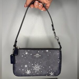 COACH Navy Snowflake Nolita Leather Wristlet